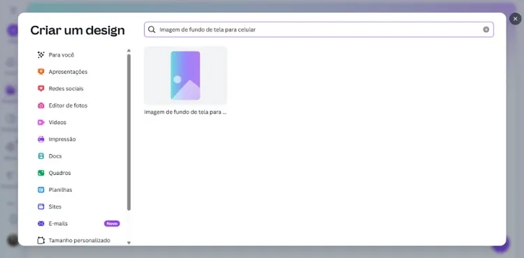 Tela de criação de imagem no Canva