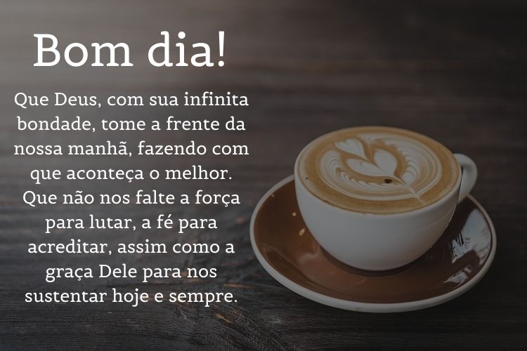 Foto de cappuccino decorado com mensagem de bom dia