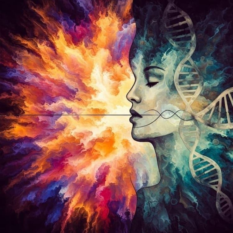 Imagem de fundo colorido com pessoa e DNA