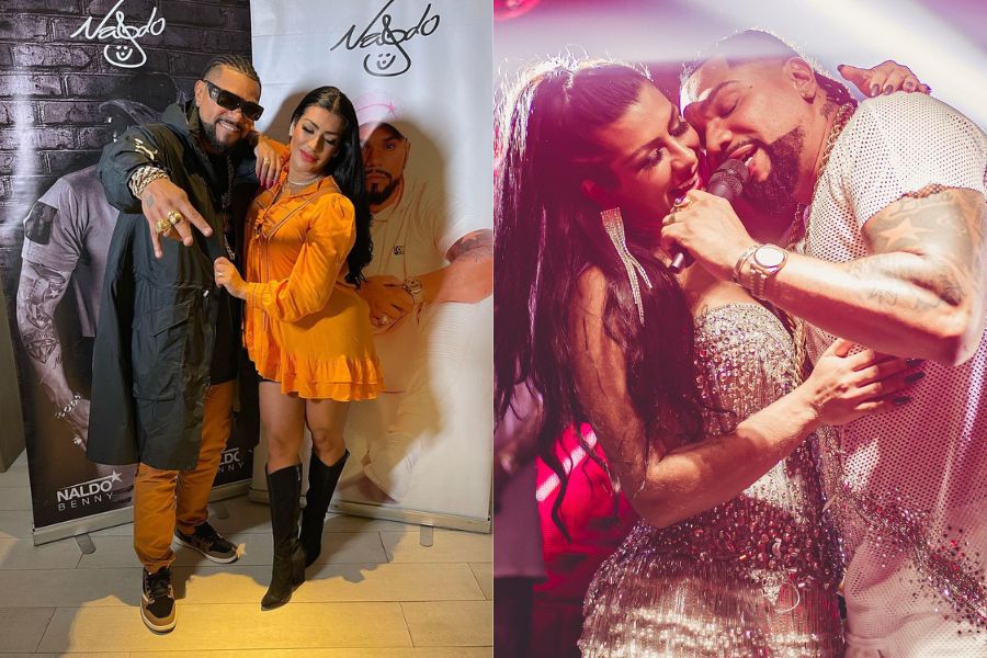 montagem com duas fotos do casal depois de o que aconteceu com Naldo e Moranguinho