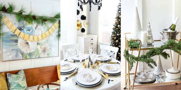Decoração de ano novo simples, em quadro e mesa. Foto de decoração de ano novo.