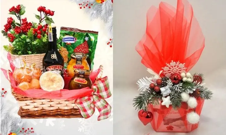 montagem com duas opções de cesta de Natal