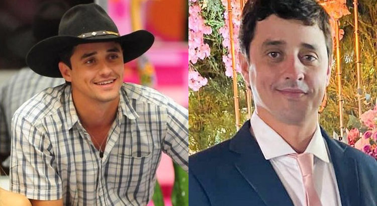 Montagem com duas fotos de Fael Cordeiro, uma na época do BBB e outra atualmente 