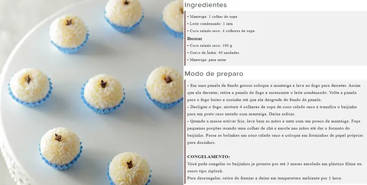 Receita de beijinho de coco.