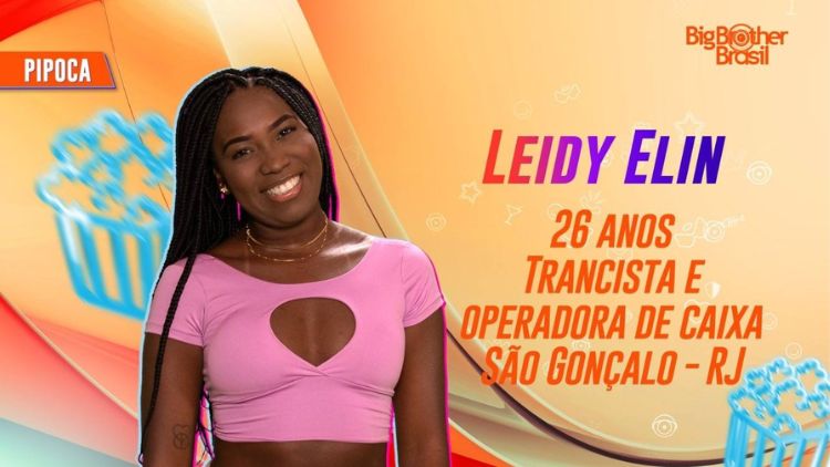 Apresentação de Leidy Elin no BBB, com seu nome, idade, profissão e onde mora.