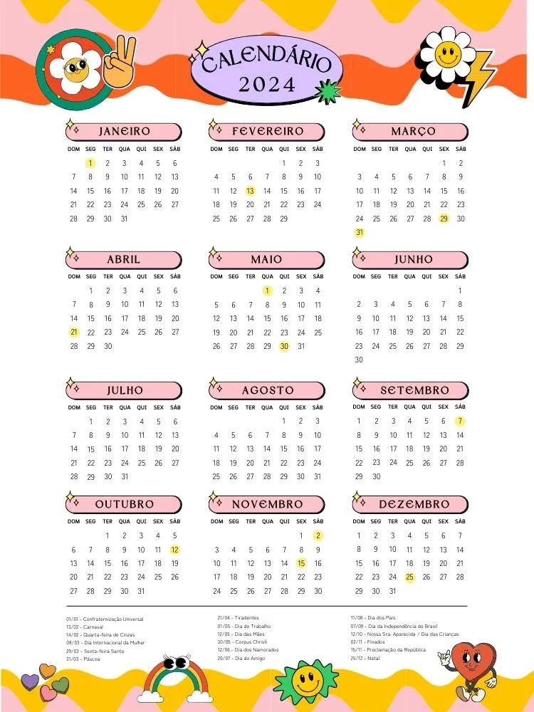 Calendário retrô 2024