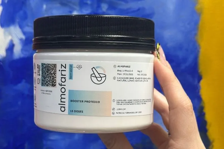 Foto de pote de Booster Proteico com colágeno da Galena e Almofariz