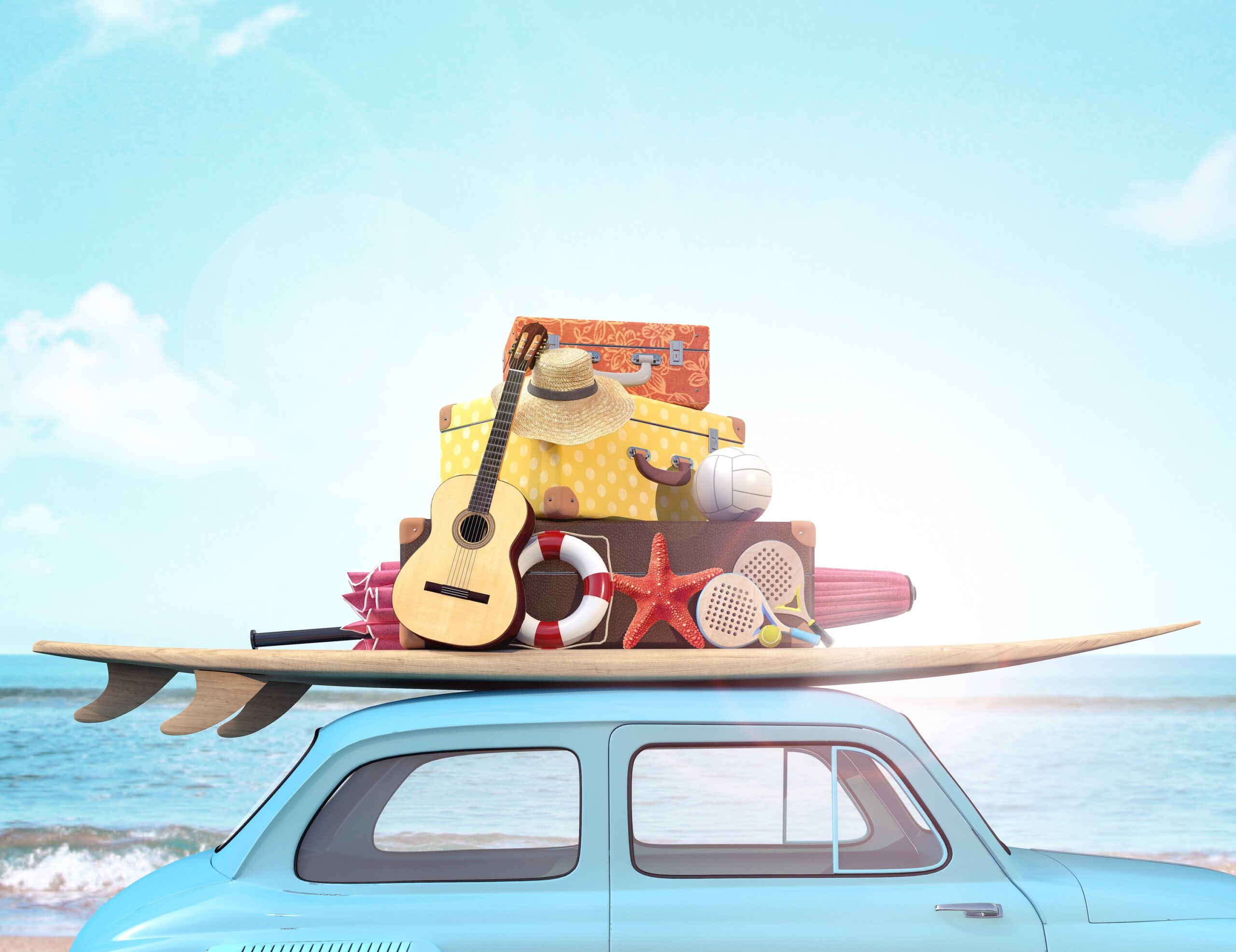 Carro viajando para praia, metas 2021.