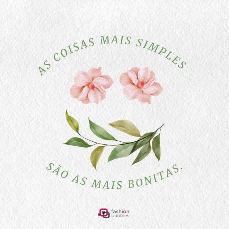 Cartão virtual de fundo claro com desenho de ramos e flores rosas, além de frase "As coisas mais simples são as mais bonitas."
