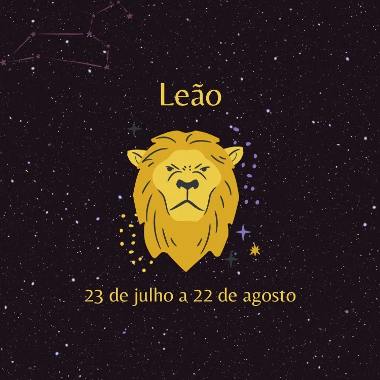 fundo estrelado com o símbolo e as datas do signo de Leão