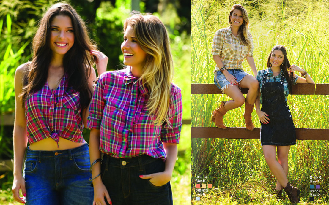 Montagem de meninas com looks com camisa xadrez