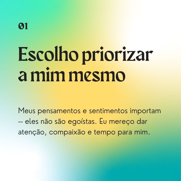 Fundo mesclado com as cores verde amarelo verde-água e branco com escrito Preto sobre a afirmações que sua alma precisa