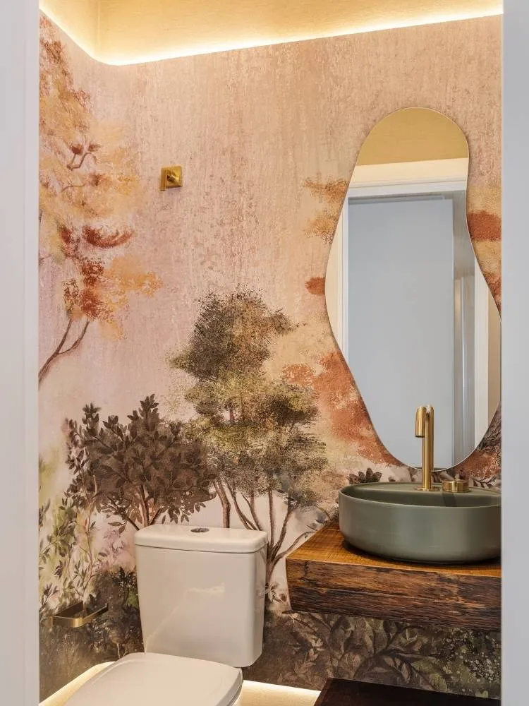 Lavabo de apartamento de 85 m² com decoração praiana