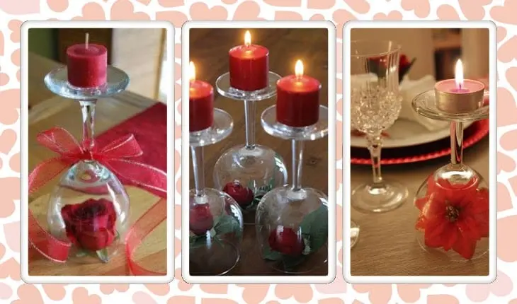 Montagem de taças com flores e velas