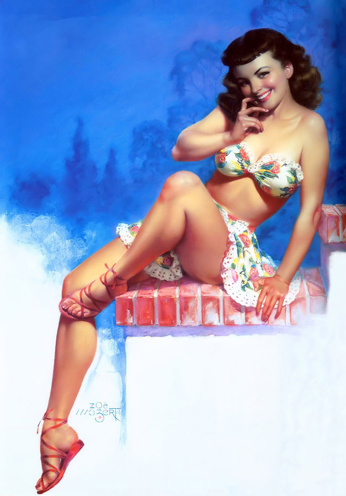 Ilustração pin-up de Zoe Mozert, c. 1940. 