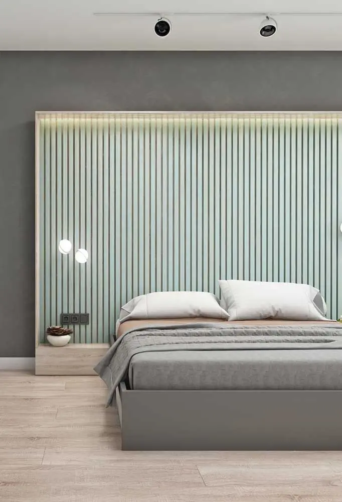 Quarto de casal com textura na parede