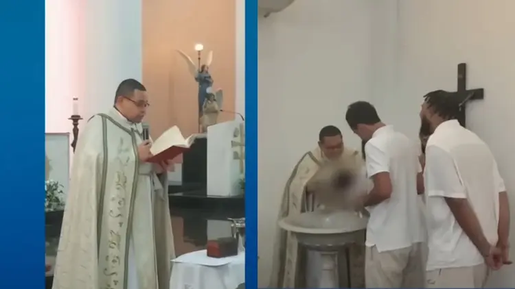 Padre se recusa a dizer nome, Yaminah durante cerimônia de batismo.