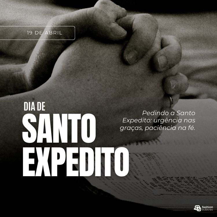 Frase ao padroeiro das causas urgentes escrita em foto de mãos orando sobre Bíblia