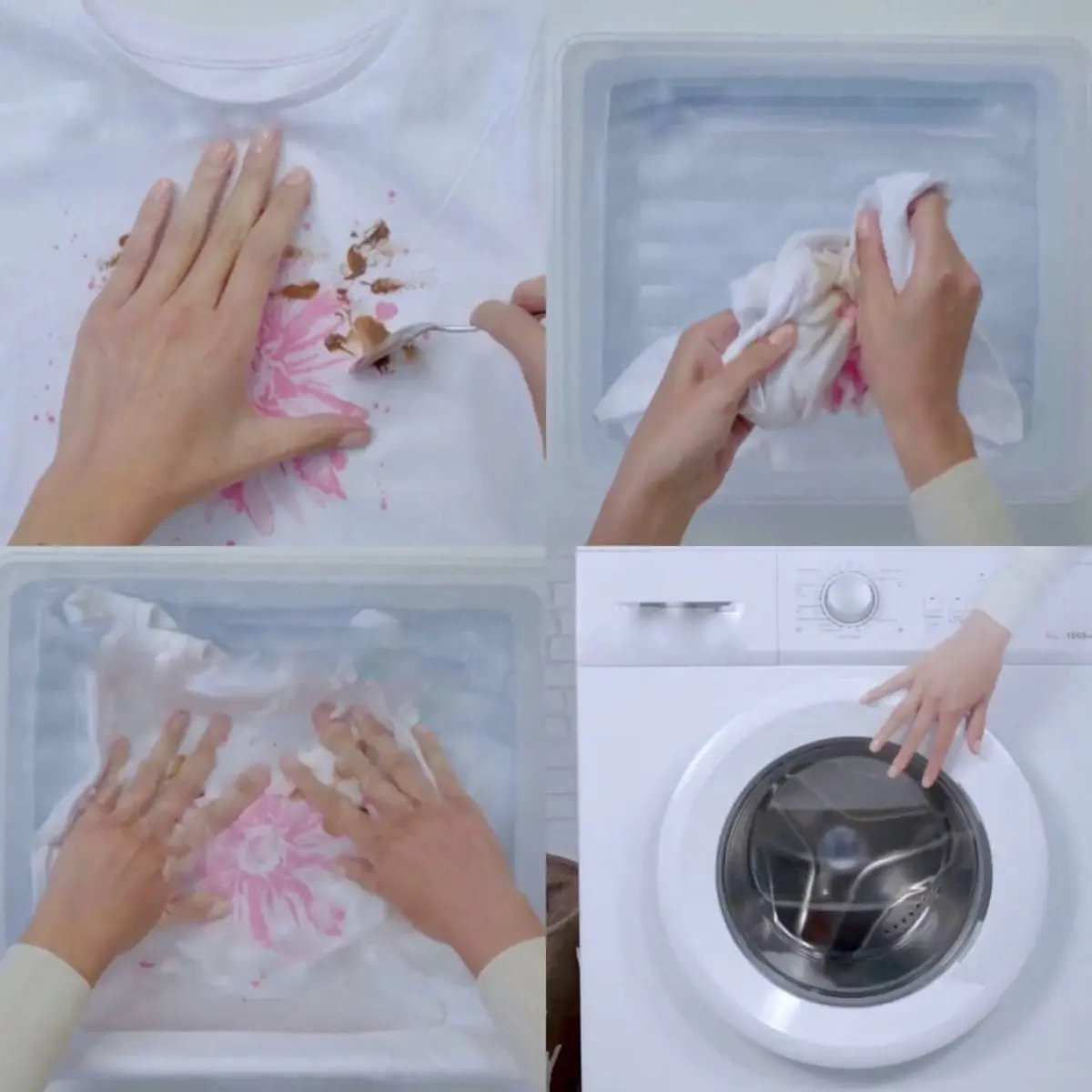 Passo a passo removendo chocolate em roupa infantil