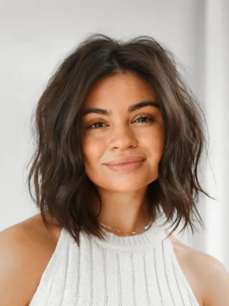 Mulher de pele morena com long bob moreno 