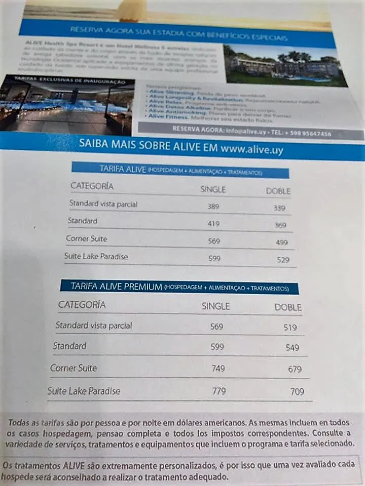 Tarifas inaugurais do Alive Spa em punta del Este
