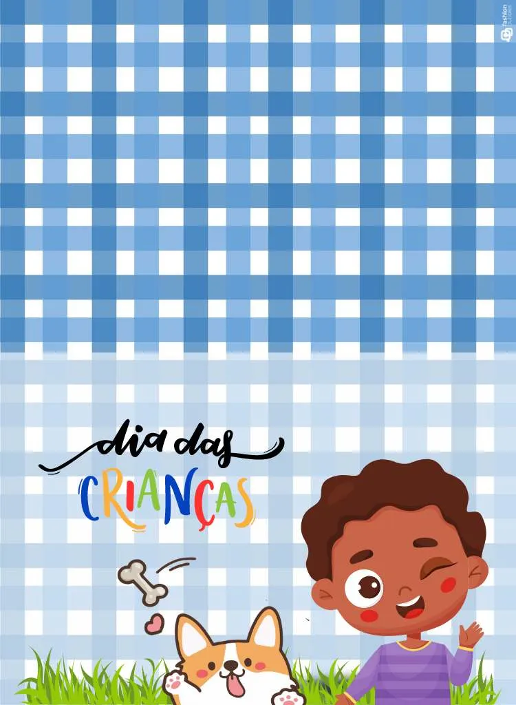 Cartão de Dia das Crianças menino preto e cachorro frente e verso