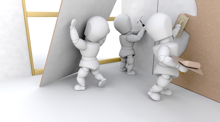profissionais fazendo as etapas de instalação de drywall