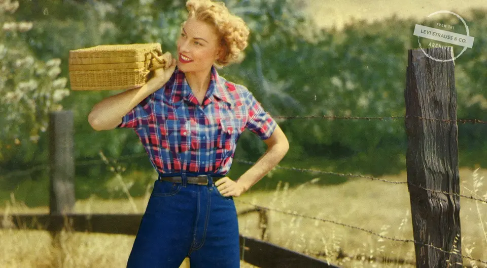 Publicidade de um Jeans feminino da Levi´s. História do Jeans. 