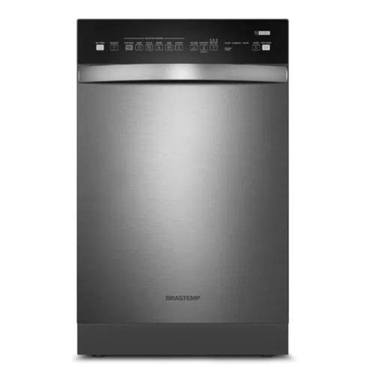 Lava-louças Brastemp 14 serviços inox com detalhes em preto