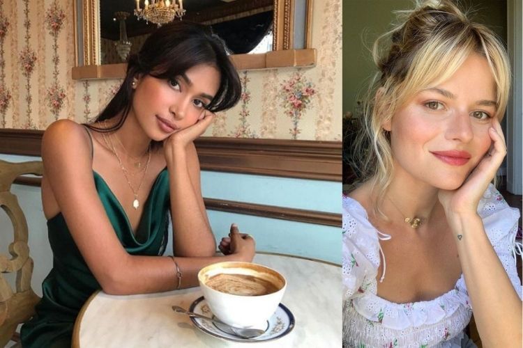 Duas mulheres com curtain bangs e penteado