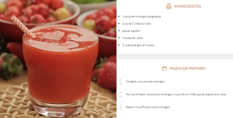 Receita Frozen de morango.