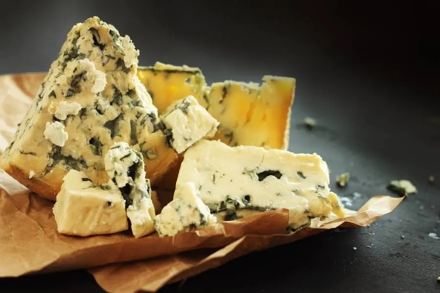 tipos de queijo gorgonzola em pedaço de papel pardo