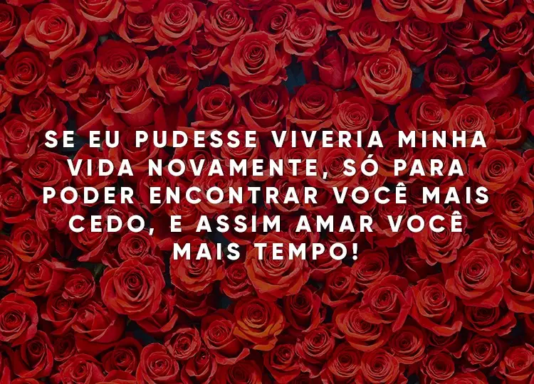 Foto de rosas vermelhas e frase "Se eu pudesse viveria minha vida novamente, só para poder encontrar você mais cedo, e assim amar você mais tempo!"