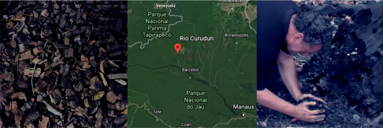 O artista Alexandre Marvignier na Amazônia em coleta de resíduos das queimadas que se transformaram depois na impressionante obra Amazon Tears.