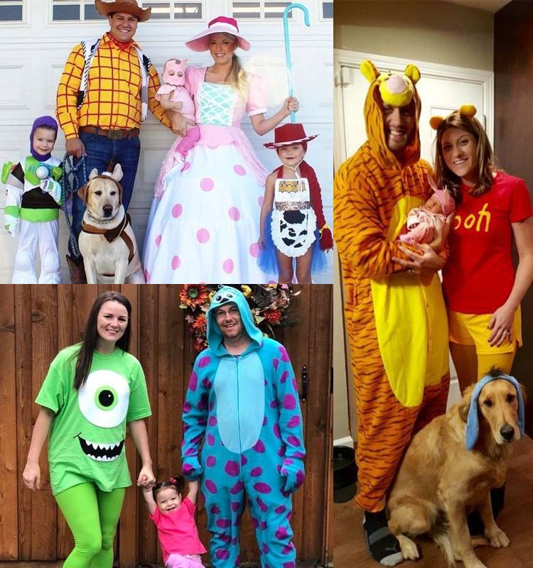Foto com fantasias de família para o Halloween.