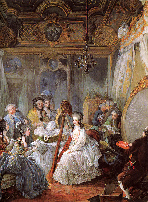 Marie Antoinette tocando a harpa, de 1775. 
