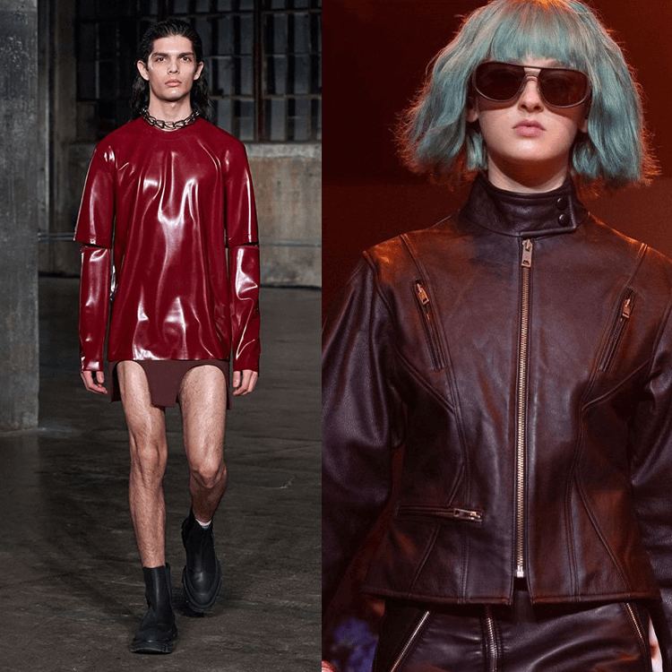 Modelos usando tipos diferentes de couro na NYFW