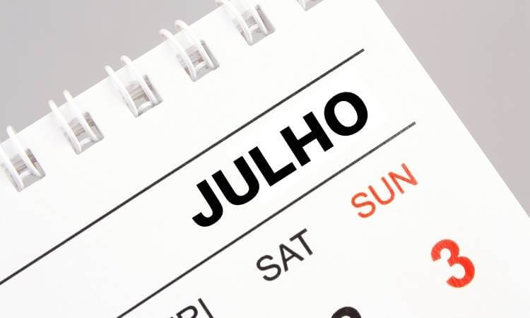 Calendário de Julho.