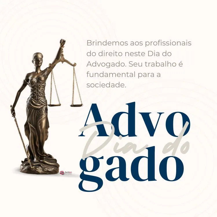 Frases de Dia do Advogado escrita em fundo claro com estátua da deusa Themis