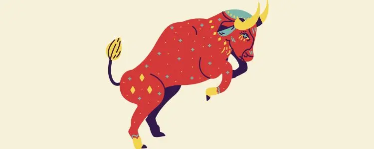 Fundo bege com símbolo do signo de Touro com horóscopo de hoje