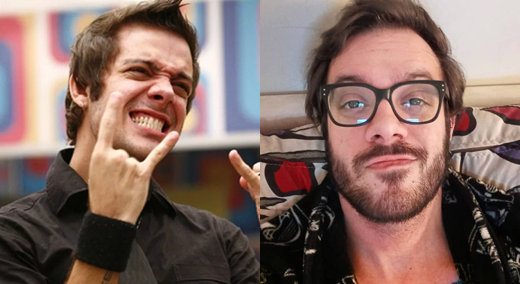 Montagem com duas fotos de Max, uma na época do BBB e outra atualmente 
