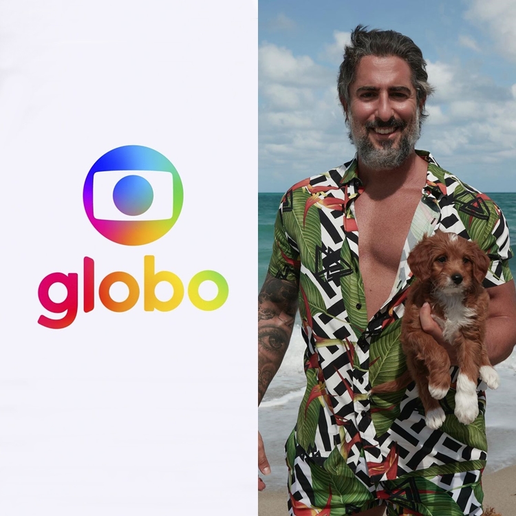 Marcos Mion fecha com a Rede Globo. Foto de Marcos Mion e da logo da Rede Globo.