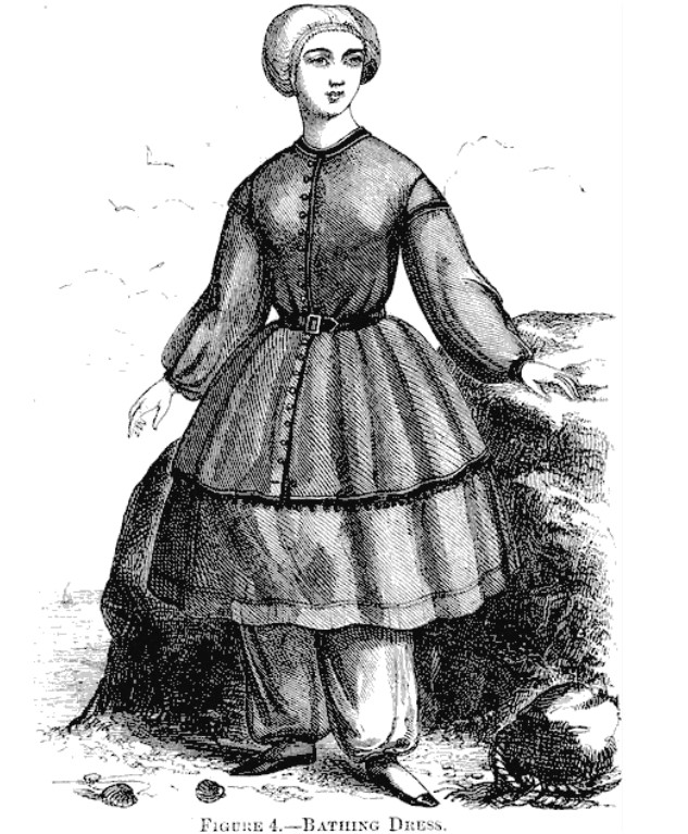 Roupa de banho de 1858 publicada pela "Harpers Magazine". 