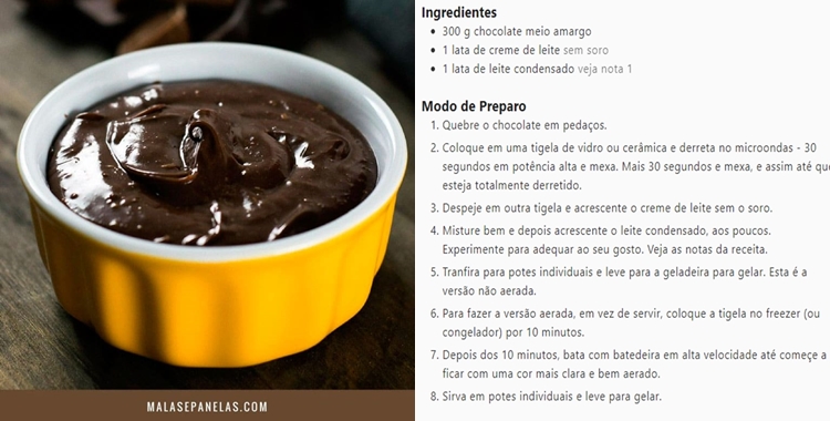Receita de Mousse de chocolate.