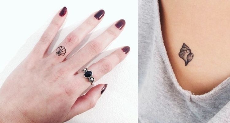 duas opções de mini tatuagem de concha