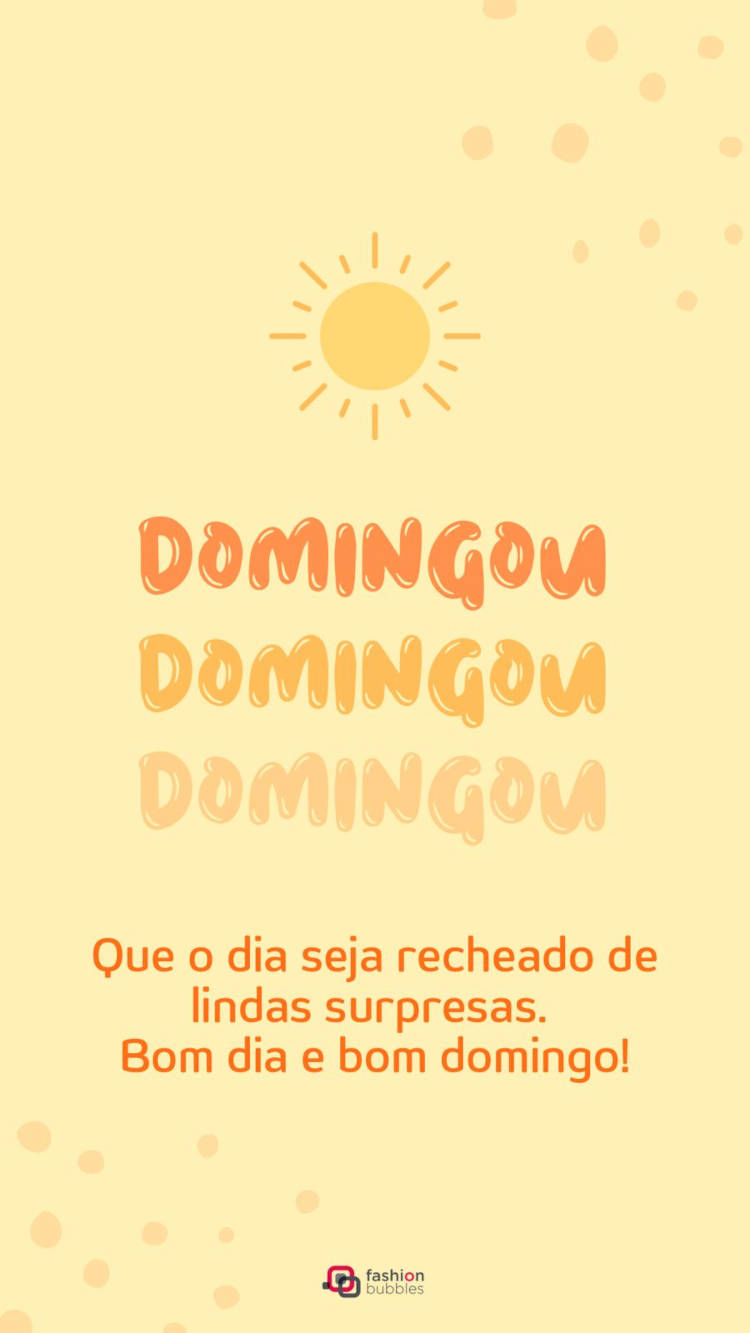 Mensagem de bom domingo escrita em tons de amarelo e laranja