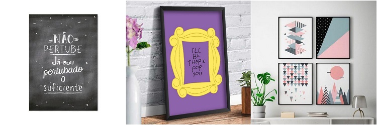 três opções de quadros decorativos