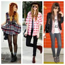 montagem com 3 looks usando camisa xadrez