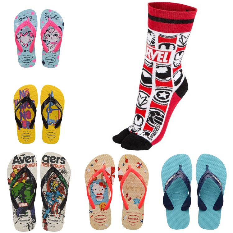 Montagem com opções de chinelo e meia da Havainas 