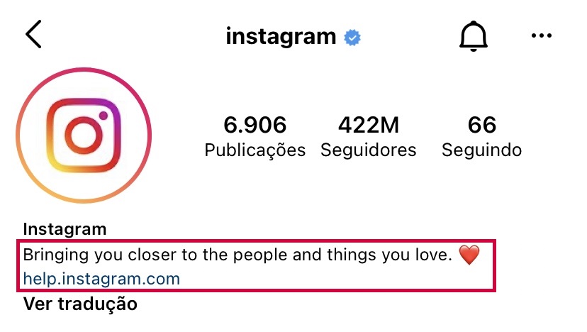 Biografia do perfil do Instagram